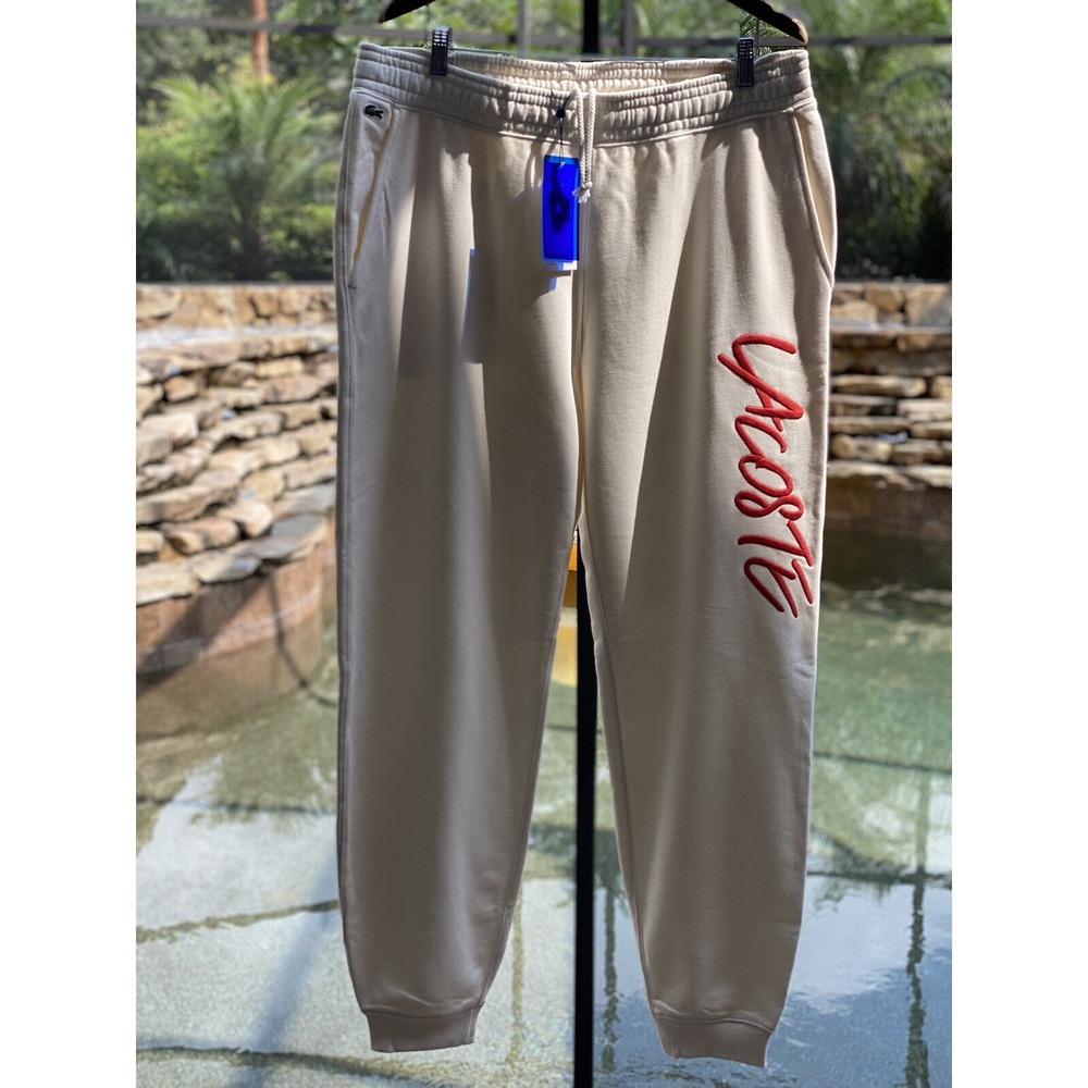 Lacoste Live Fleece Script Sweatpants 3XL Unisex Activewear Cream/Red